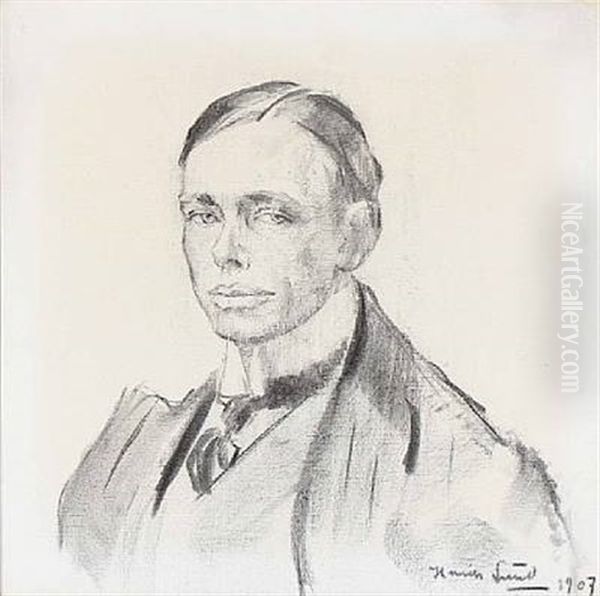 Two Portrait Of Danish Actors (2 Works) Oil Painting by Henrik Lund