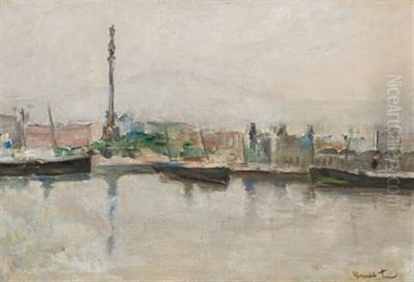 Havneparti Trieste Oil Painting by Henrik Lund