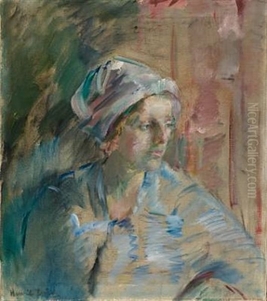 Portrett Av Kunstnerens Hustru Gunbjor Oil Painting by Henrik Lund