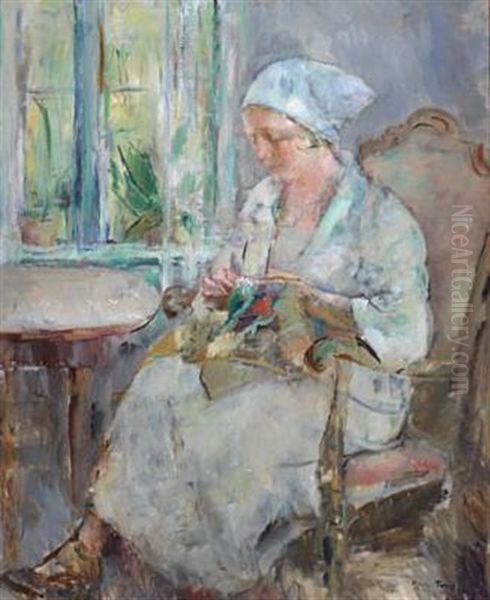 Gunbjor Med Handarbeid Oil Painting by Henrik Lund