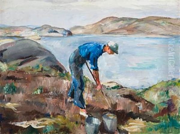 Man Hoeing (markarbeid) Oil Painting by Henrik Lund