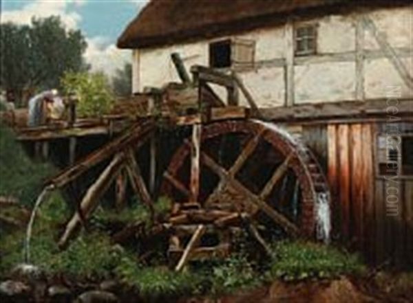 En Gammel Vandmolle Oil Painting by Niels Anker Lund