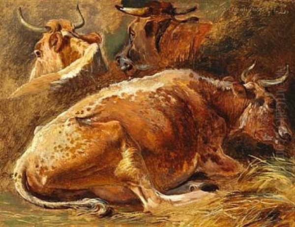 Liggende Koer. Studie Fra En Kostald Oil Painting by Johan Thomas Lundbye