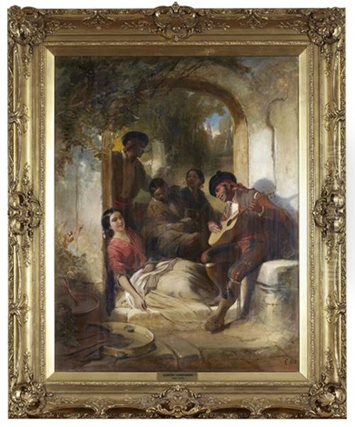 Spansk Gitarrspelare Oil Painting by Egron Sellif Lundgren