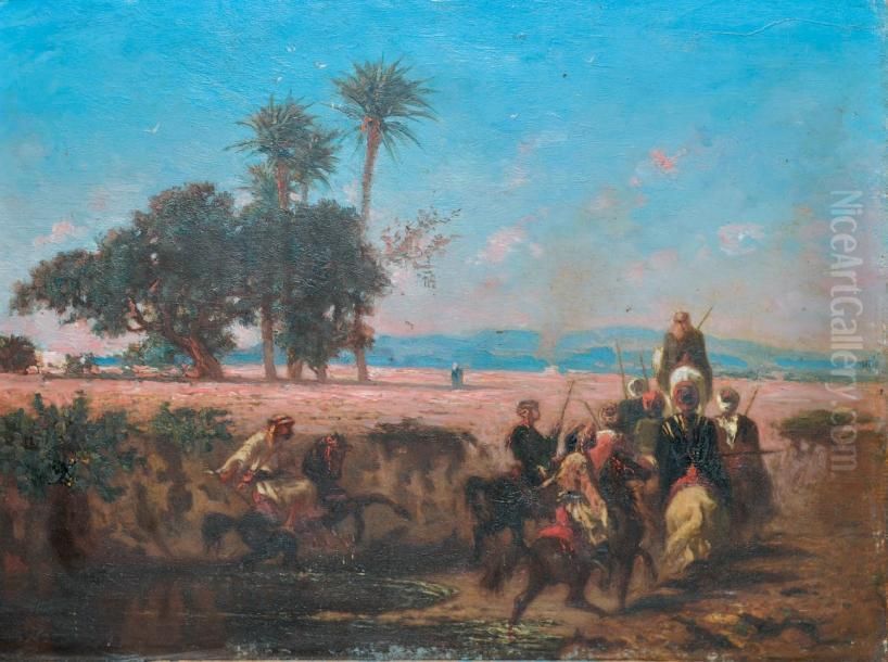 Le Gue Du Seyfous Pres De Damas, 
Syrie Oil Painting by Narcisse Berchere