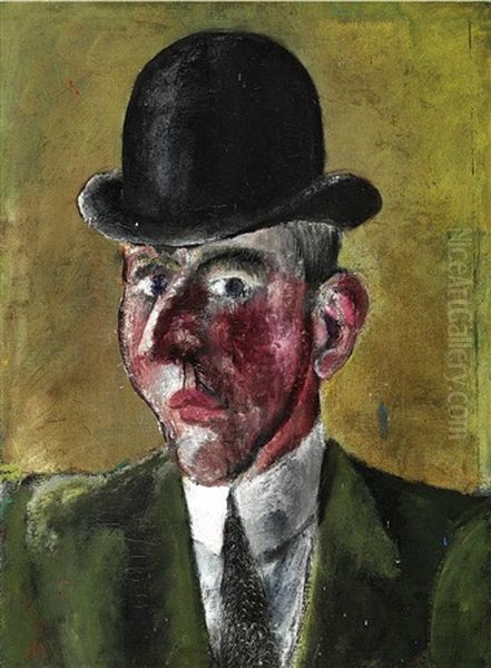 Selvportraet Med Bowlerhat (self Portrait
With Bowler Hat) Oil Painting by Vilhelm Lundstrom