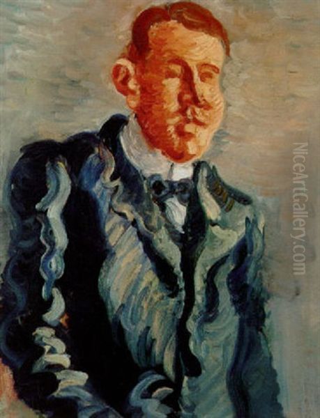 Selvportraet I Bla Jakke Oil Painting by Vilhelm Lundstrom