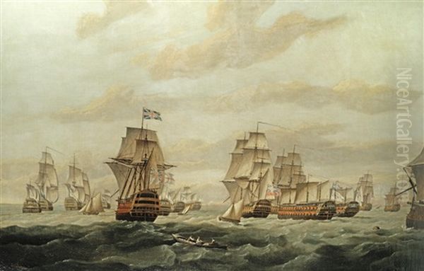 Admiral Lord Howe's Fleet Returning To Spithead With The French Prizes Taken At The 'glorious First Of June', 1794 Oil Painting by Thomas Luny