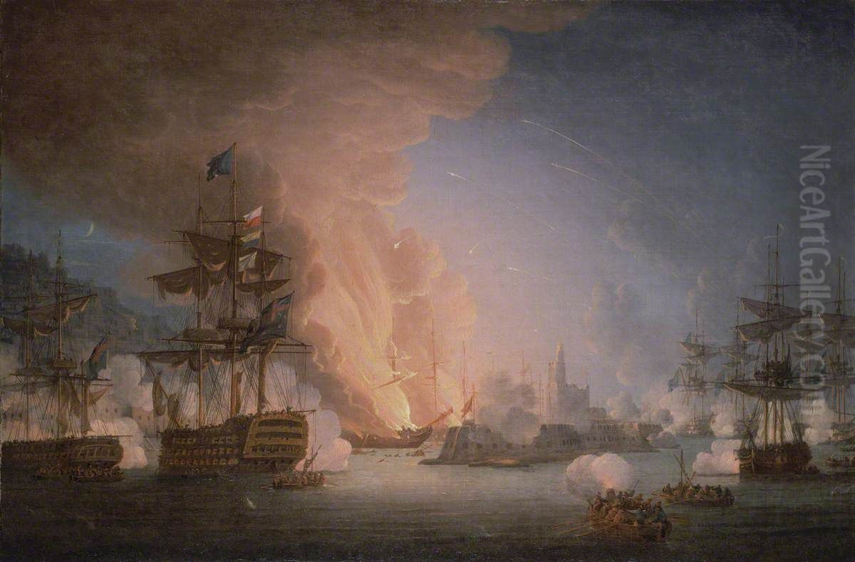 The Bombardment Of Algiers, 27 August 1816 Oil Painting by Thomas Luny