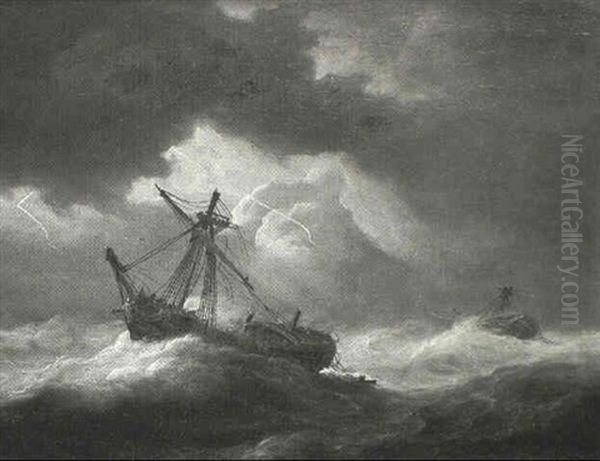 Shipping In A Storm Oil Painting by Thomas Luny