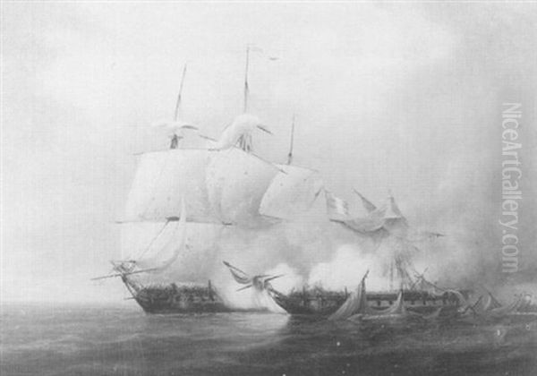 The Engagement Between H.m.s. Iris And Citoyenne Francaise  13th May 1793 Oil Painting by Thomas Luny