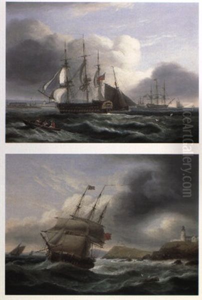 Portsmouth From Spithead & The Entrance To Cork  Harbour Oil Painting by Thomas Luny