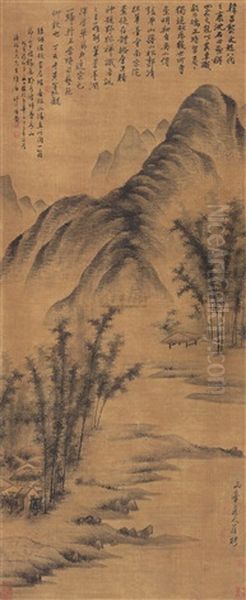 Dwelling With Bamboo And Stream Oil Painting by Luo Ping
