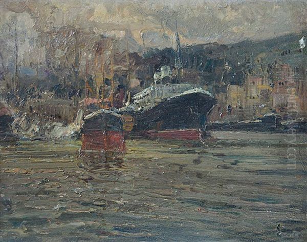 Navi In Porto Oil Painting by Alessandro Lupo