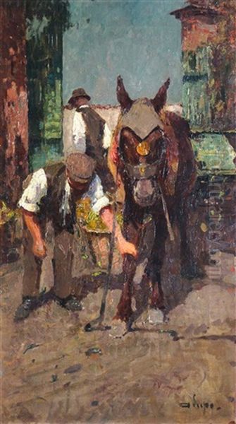 Al Mercato: Contadino Con Cavallo Oil Painting by Alessandro Lupo