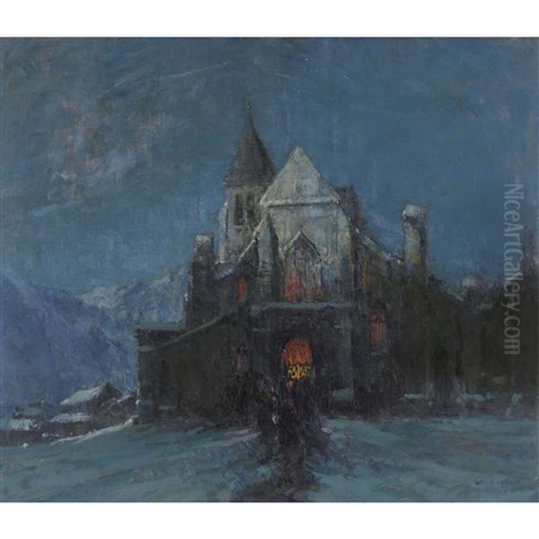 Winterliche Prozession Bei Nacht Vor Gotischer Kirche Oil Painting by Alessandro Lupo