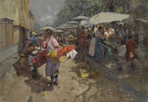 Mercato Dei Fiori Oil Painting by Alessandro Lupo