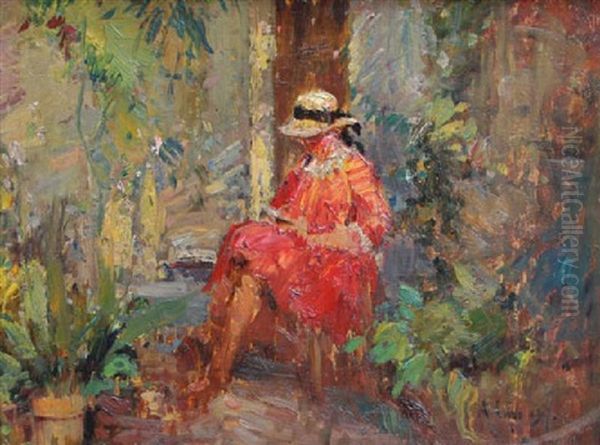 La Signora In Rosso Oil Painting by Alessandro Lupo