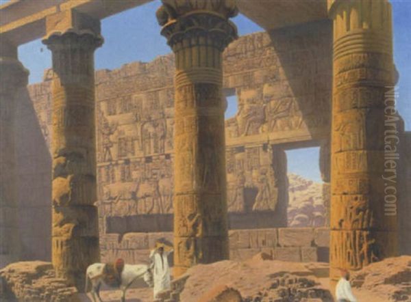Inneres Eines Agyptischen Tempels Mit Staffage Oil Painting by Rudolf von Luerzer-Zechenthall
