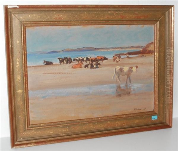 Kuhherde Am Strand Oil Painting by Jean-Jacques Luscher