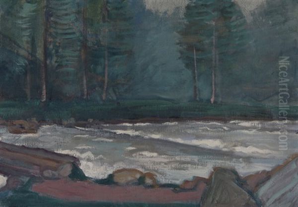 Flussufer Mit Wald Oil Painting by Jean-Jacques Luscher