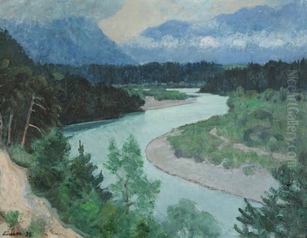 Der Rhein Bei Reichenau Oil Painting by Jean-Jacques Luscher
