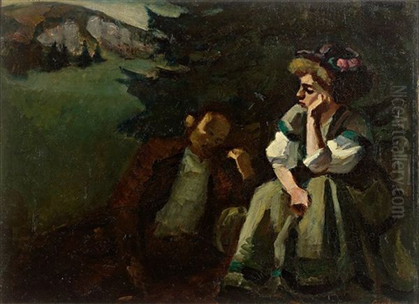 Paar Im Jura 1909 Oil Painting by Jean-Jacques Luscher