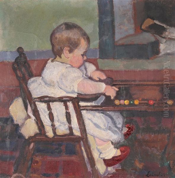 Adele, Im Kindersessel Spielend Oil Painting by Jean-Jacques Luscher