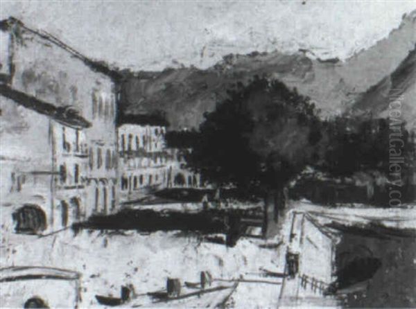 Piazza In Ascona Iii Oil Painting by Otto Luessi