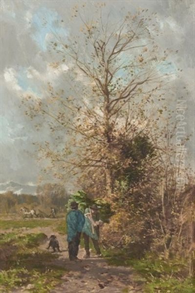 Herbstliche Landschaft Mit Bauern Oil Painting by Fernand Lutscher