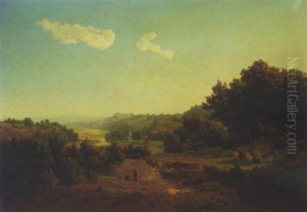 Motiv A.d. Ruhr: Travellers Walking Through The Ruhr Valley Oil Painting by August Luettmann