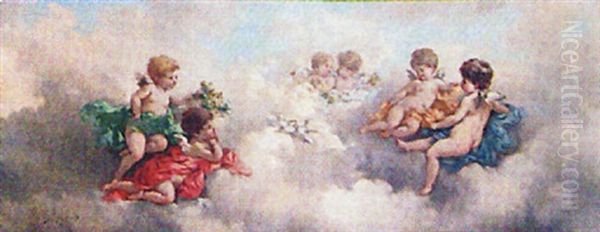 Putti In The Clouds Oil Painting by Charles Augustus Henry Lutyens