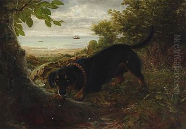 Landscape With A Dog Oil Painting by N. A. Luetzen