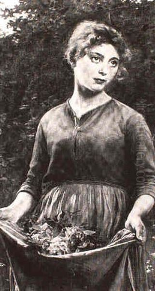 Peasant Girl With Roses Oil Painting by Julius Luz