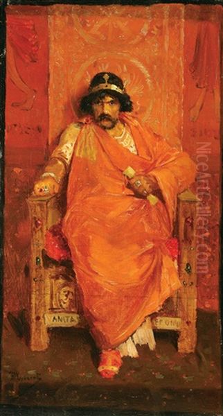 A King Seated On His Throne (study) Oil Painting by Theophile Lybaert