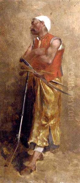 An Oriental Guard Oil Painting by Theophile Lybaert