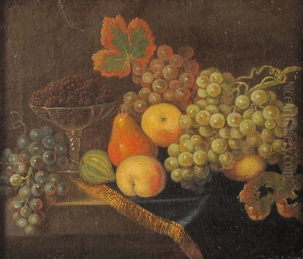 Uva, Mele, Pere, Fichi E Altri Frutti Su Un Tavolo Oil Painting by Christian Berentz