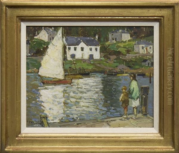 White Sail Leaving North Harbour Oil Painting by Thomas Bonar Lyon