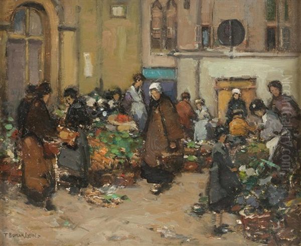 The Little Market, Bruges Oil Painting by Thomas Bonar Lyon