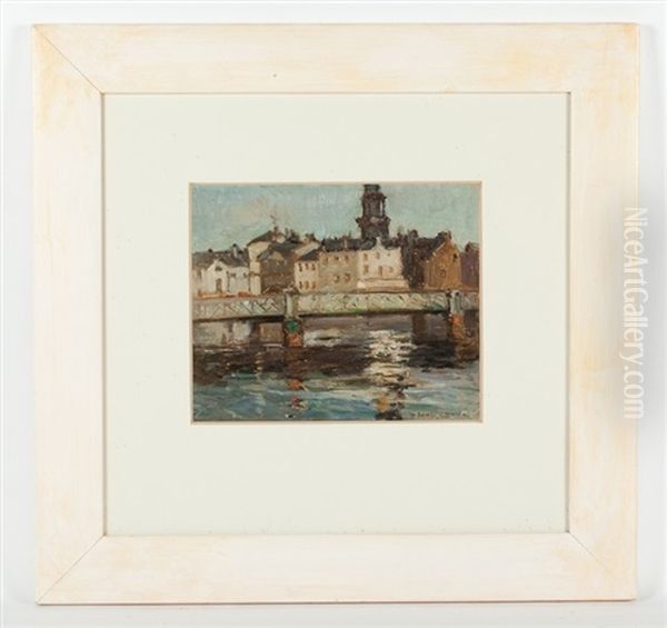 Ayr Harbour Bridge Oil Painting by Thomas Bonar Lyon