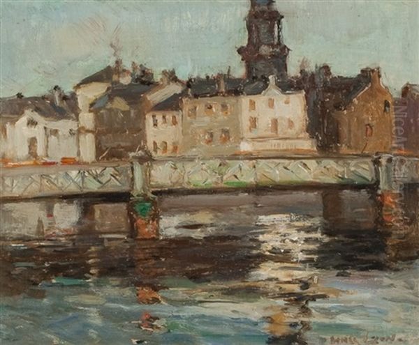 Ayr Harbour Bridge Oil Painting by Thomas Bonar Lyon