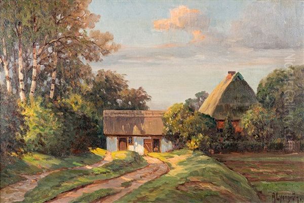 Mecklenburger Gehoft Oil Painting by Arnold E. Lyongrun