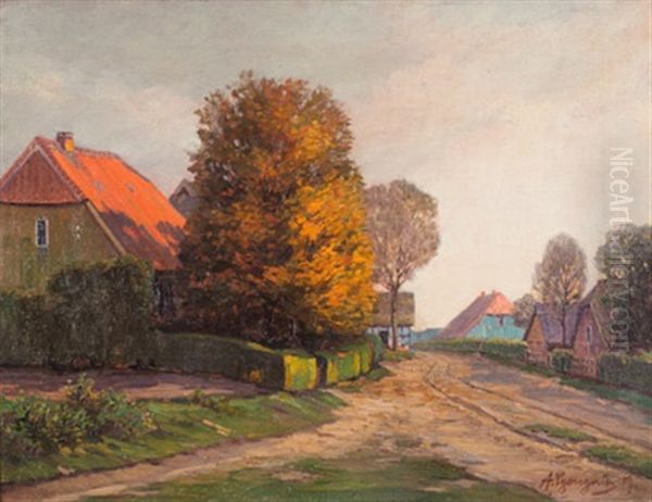 Wieck Dorfstrase Oil Painting by Arnold E. Lyongrun