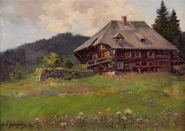 Bauernhof Im Schwarzwald Oil Painting by Arnold E. Lyongrun