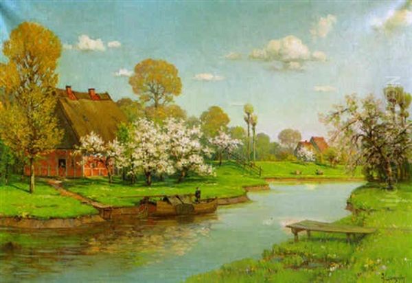 Fruhling An Der Luhe Oil Painting by Arnold E. Lyongrun