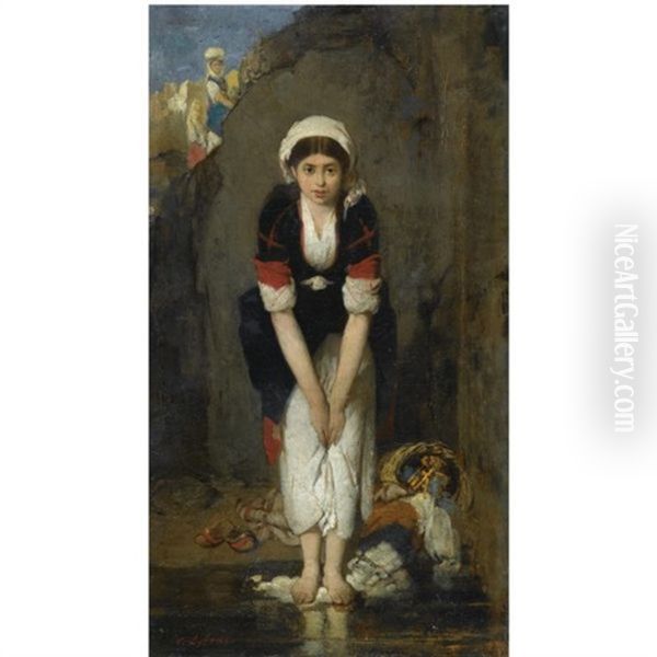 Young Girl By The River Oil Painting by Nikiforos Lytras