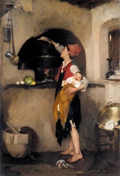 In The Kitchen Oil Painting by Nikiforos Lytras