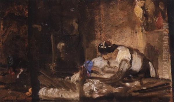 The Weaver Oil Painting by Nikiforos Lytras