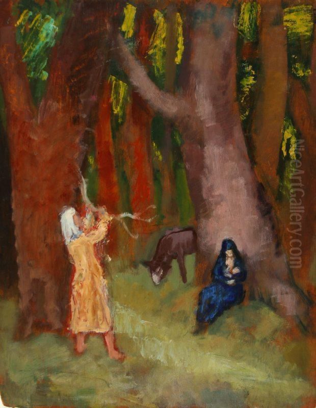 : Erdei Jelenet Oil Painting by Robert Bereny