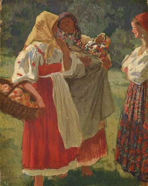Peasant Women Gossiping Oil Painting by Alexander Lyubimov